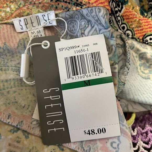 Spense NWT Blue Orange Pink Colorful Paisley Floral Stretch Sleeveless Blouse M - Picture 5 of 8